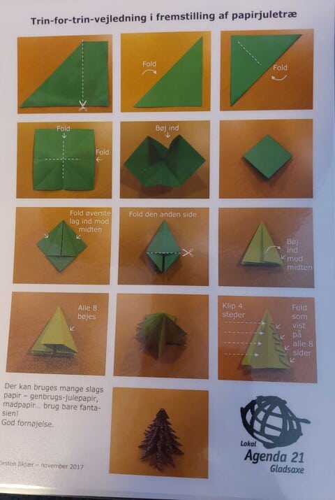 foto af vejledning i at lave papir juletræ